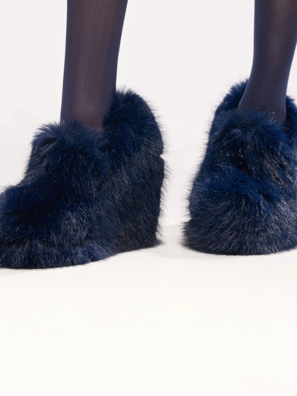 Azalea Wang Jaeke Faux Fur Wedge Mules in Deep Navy